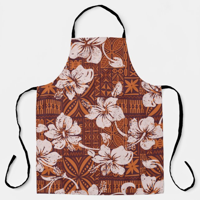 Tribal vintage Hawaiian hibiscus flowers wallpaper Apron (Front)