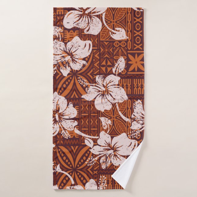Tribal vintage Hawaiian hibiscus flowers wallpaper Bath Towel (Bath Towel)