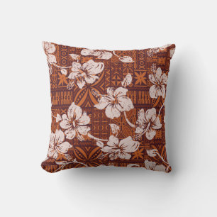 Tribal vintage Hawaiian hibiscus flowers wallpaper Cushion