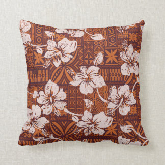 Tribal vintage Hawaiian hibiscus flowers wallpaper Cushion