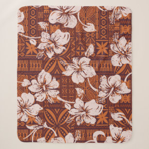 Tribal vintage Hawaiian hibiscus flowers wallpaper Sherpa Blanket