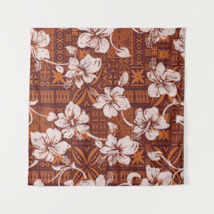 Tribal vintage Hawaiian hibiscus flowers wallpaper Tapestry