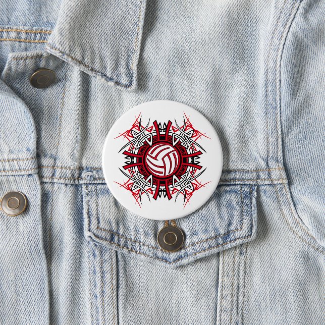 Tribal Volleyball Mandala Red and Black Sports  7.5 Cm Round Badge (Creator Uploaded)