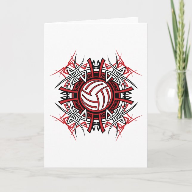Tribal Volleyball Mandala Red and Black Sports  Card (Front)