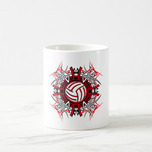 Tribal Volleyball Mandala Red and Black Sports  Coffee Mug