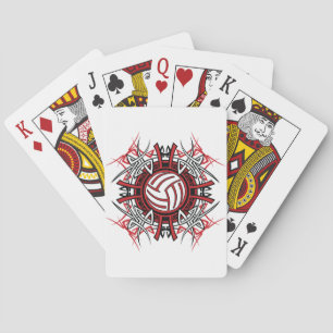 Tribal Volleyball Mandala Red and Black Sports  Playing Cards