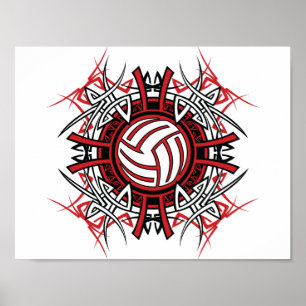 Tribal Volleyball Mandala Red and Black Sports  Poster