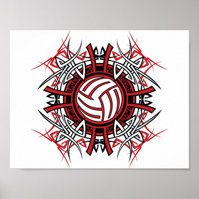 Tribal Volleyball Mandala Red and Black Sports  Poster (Front)