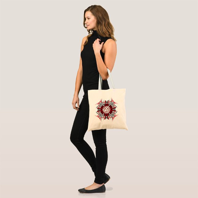 Tribal Volleyball Mandala Red and Black Sports  Tote Bag (Creator Uploaded)