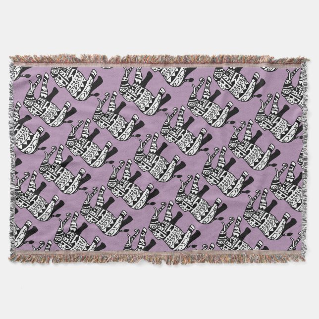 Tribal Walking Elephant Custom Throw Blanket (Front)