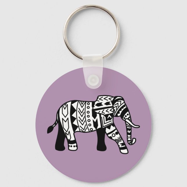 Tribal Walking Elephant Key Ring (Front)