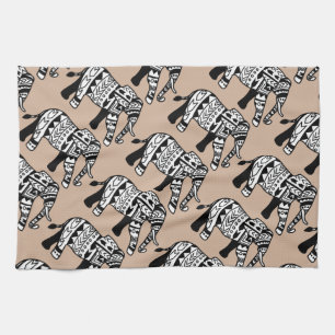 Tribal Walking Elephant Tea Towel