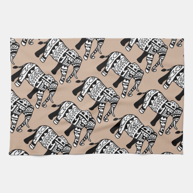 Tribal Walking Elephant Tea Towel (Horizontal)