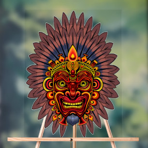 Tribal Warrior King Ritual Mask Acrylic Sign