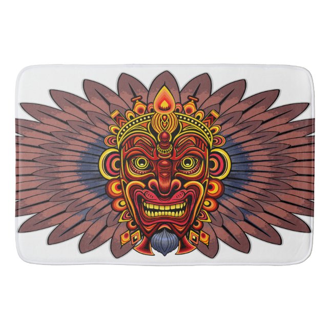 Tribal Warrior King Ritual Mask Bath Mat (Front)