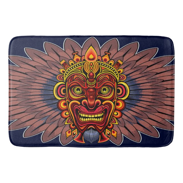 Tribal Warrior King Ritual Mask Bath Mat (Front)