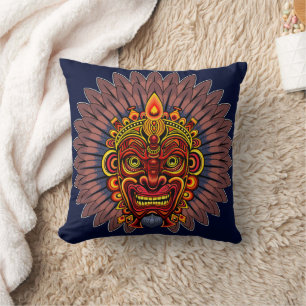 Tribal Warrior King Ritual Mask Cushion
