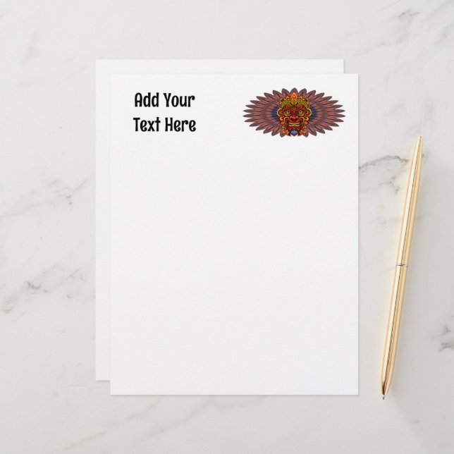 Tribal Warrior King Ritual Mask Custom Letterhead (Front/Back In Situ)