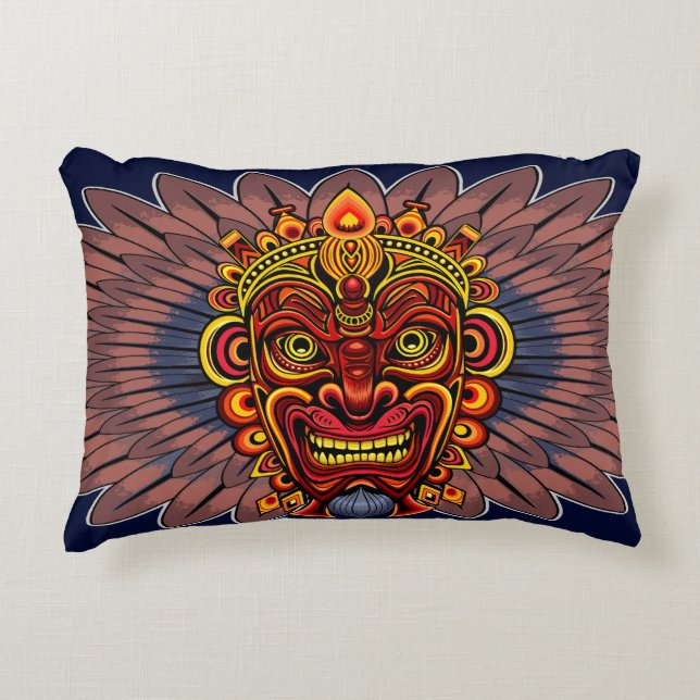 Tribal Warrior King Ritual Mask Decorative Cushion (Front)