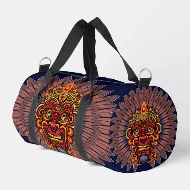 Tribal Warrior King Ritual Mask Duffle Bag (Left Corner)