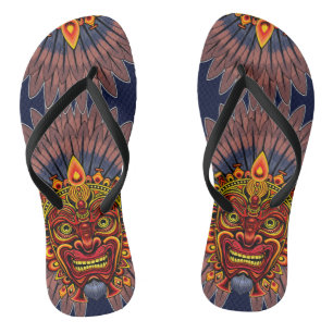 Tribal Warrior King Ritual Mask Flip Flops