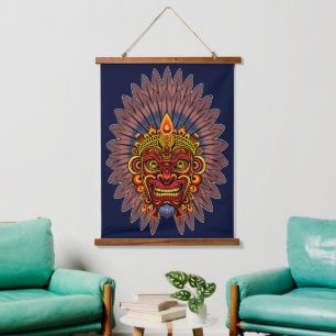 Tribal Warrior King Ritual Mask Hanging Tapestry