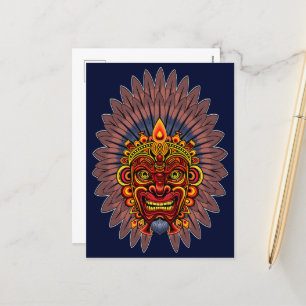 Tribal Warrior King Ritual Mask Holiday Postcard
