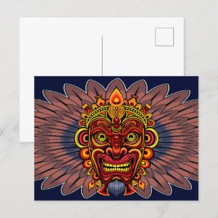 Tribal Warrior King Ritual Mask Holiday Postcard
