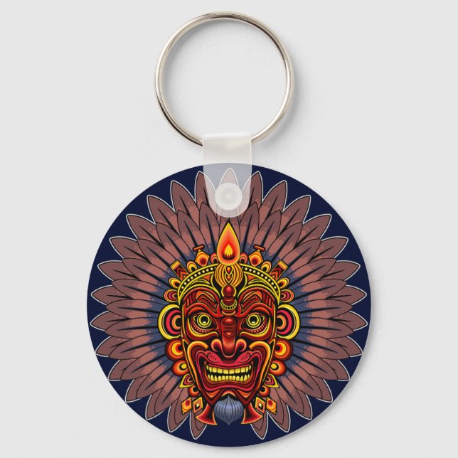 Tribal Warrior King Ritual Mask Key Ring (Front)