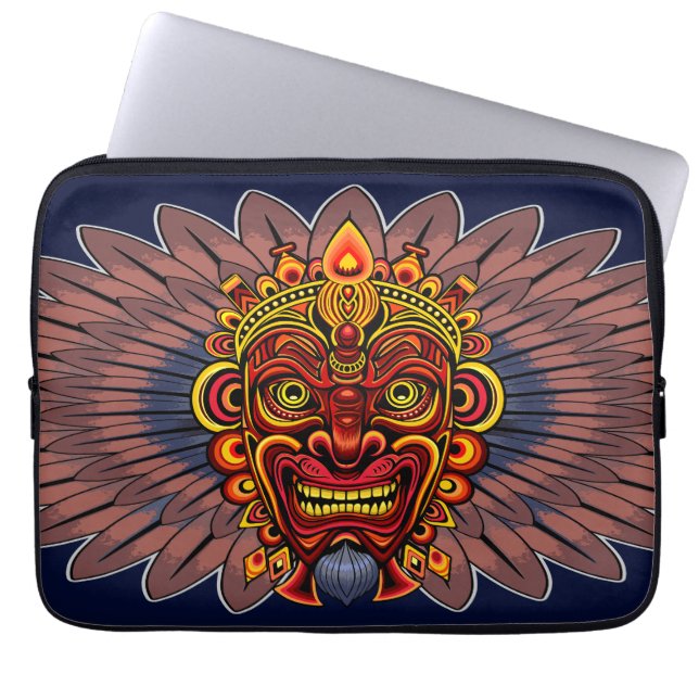 Tribal Warrior King Ritual Mask Laptop Sleeve (Front)