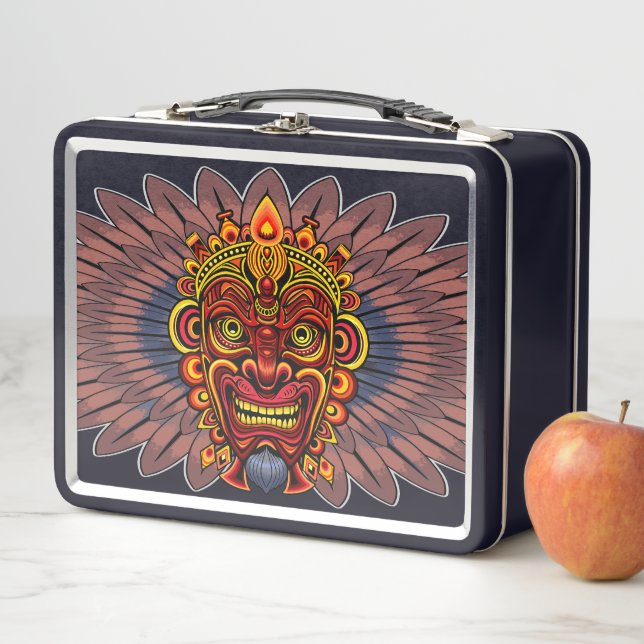 Tribal Warrior King Ritual Mask Metal Lunch Box (In Situ)