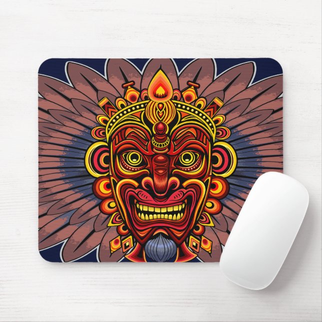 Tribal Warrior King Ritual Mask Mouse Mat (With Mouse)