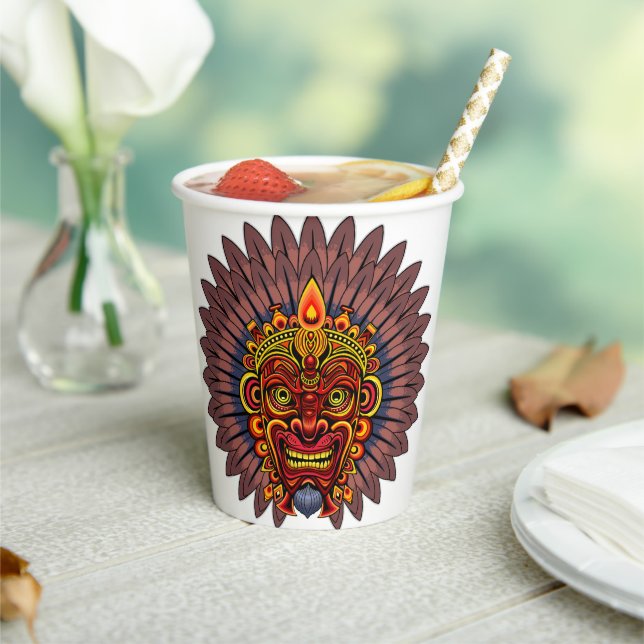 Tribal Warrior King Ritual Mask Paper Cups (Insitu)