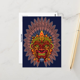 Tribal Warrior King Ritual Mask Postcard