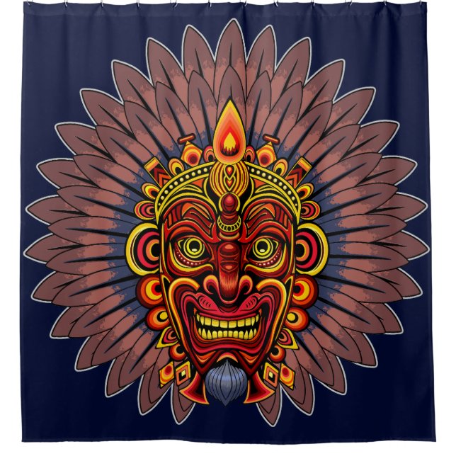 Tribal Warrior King Ritual Mask Shower Curtain (Front)