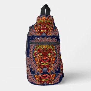 Tribal Warrior King Ritual Mask Sling Bag