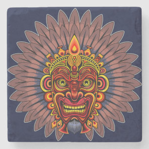 Tribal Warrior King Ritual Mask Stone Coaster