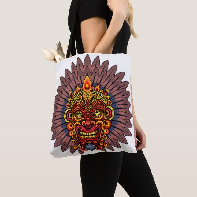 Tribal Warrior King Ritual Mask Tote Bag (Close Up)