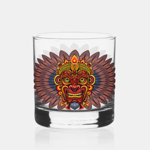 Tribal Warrior King Ritual Mask Whiskey Glass