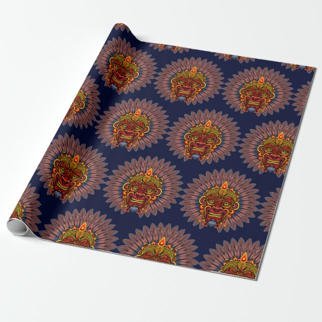 Tribal Warrior King Ritual Mask Wrapping Paper (Unrolled)