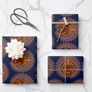 Tribal Warrior King Ritual Mask Wrapping Paper Sheet