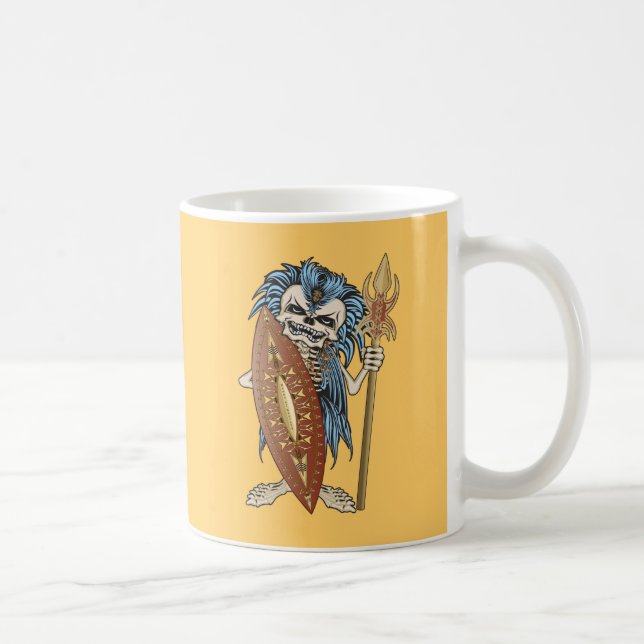 Tribal Warrior Skull Coffee Mug (Right)