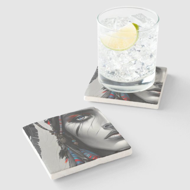 Tribal Warrior Stone Coaster (Side)