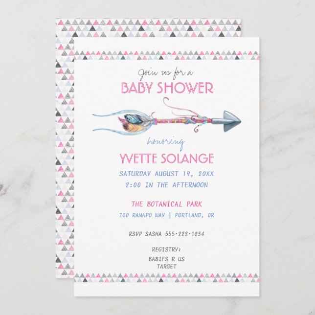 Tribal Watercolor Arrow Feathers Any Occasion Invitation (Front/Back)