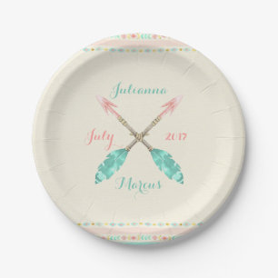 Tribal Watercolor Arrow Feathers Any Occasion Paper Plate