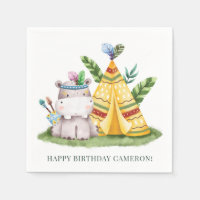 Tribal Watercolor Hippo Safari Happy Birthday