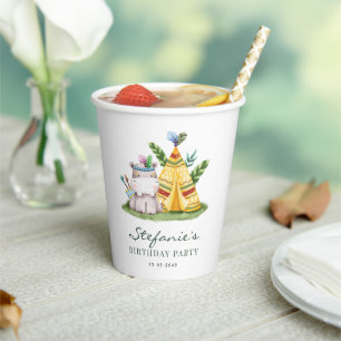 Tribal Watercolor Hippo Safari Theme Birthday Paper Cups