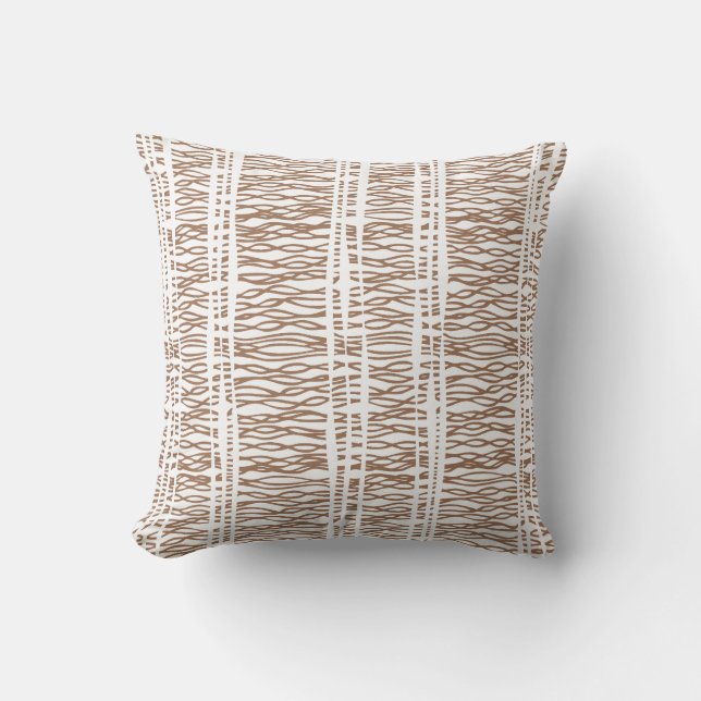 Tribal weave wicker brown & white throw pillow (Front)