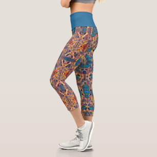 Tribal Western Hippie Purple Yellow Blue Pattern Capri Leggings