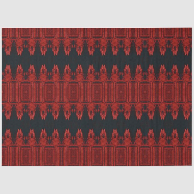 Tribal Western Red Black Art Pattern Bull Skull Tissue Paper (Front)